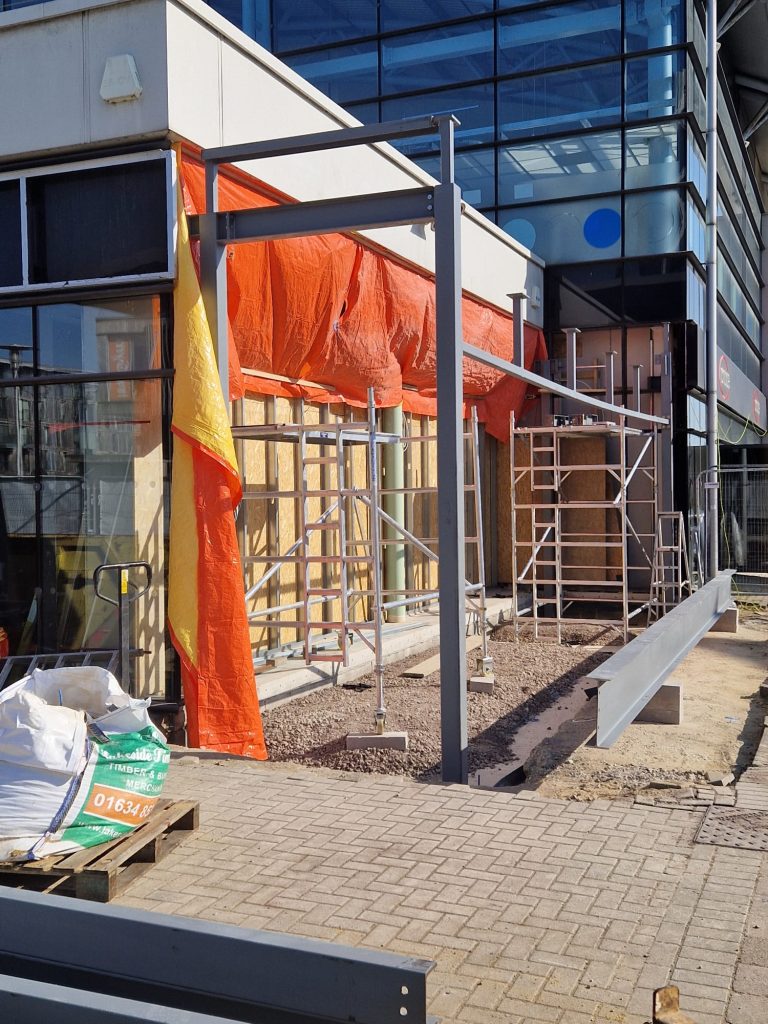 gravesend steel fabricators, steel shopfront frame, kent steel supplier, dockside outlet chatham, fast steel fabrication, steel cutting kent, welded steel frame, architectural steelwork, steel frame delivery, steel fabrication medway, custom metalwork kent, precision steelwork